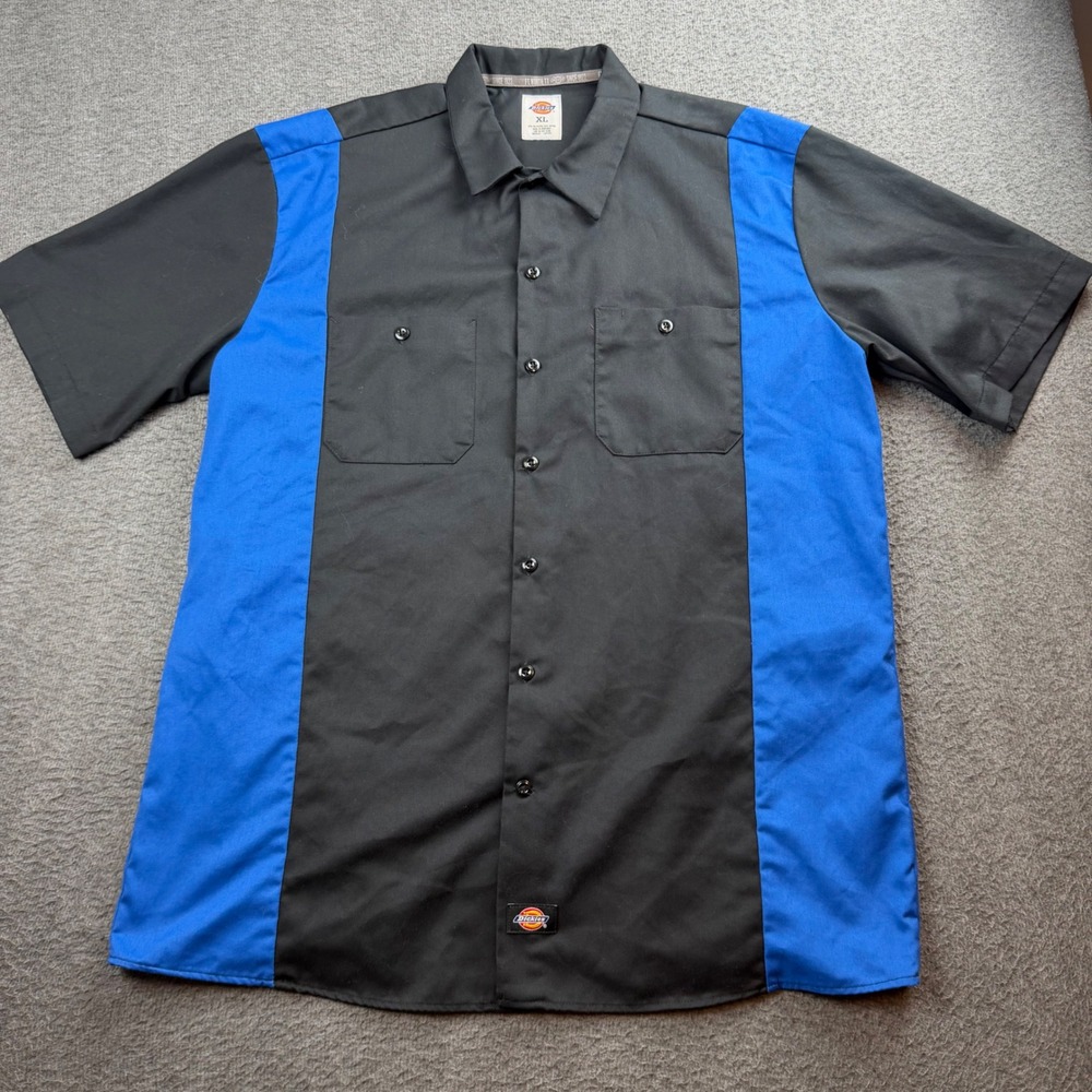 Dickies Work Shirt Men's XL Black Royal Blue Colorblock Short Sleeve WS508BKRB